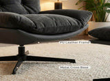 Accent Chair with Footstool, Swivel Lounge Chair with Chenille Upholstery, Metal Base, Dark Grey T3398P554106