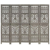 Hand Carved 5-Panel Room Divider Grey 200x165 cm Solid Mango Wood 285333