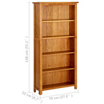 ZNTS 5-Tier Bookcase 70x22x140 cm Solid Oak Wood 331736