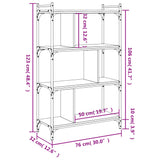 Bookcase 4-Tier Smoked Oak 76x32x123 cm Engineered Wood 833937