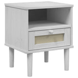 ZNTS Bedside Cabinet SENJA Rattan Look White 40x35x48 cm Solid Wood Pine 358011