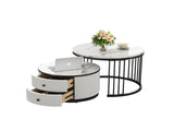 High Gloss Modern Round Nesting Coffee with Marble Pattern Top, White & Black Nesting Coffee N605P178412Z