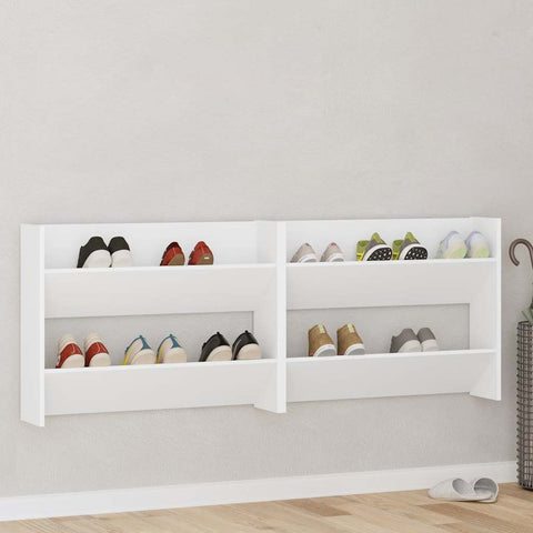 Wall Shoe Cabinet 2 pcs White 80x18x60 cm Engineered Wood 806742