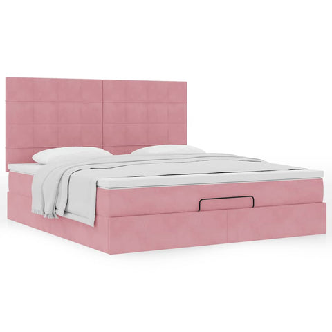 ZNTS Ottoman Bed with Mattresses Pink 160x200cm Velvet 3313486