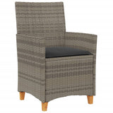 Garden Chairs with Cushions 2 pcs Grey Poly Rattan&Solid Wood 368718