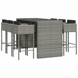 7 Piece Garden Bar Set with Cushions Grey Poly Rattan 3203953