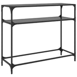 Console Table with Black Glass Top98x35x81 cm Steel 846027