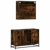 2 Piece Bathroom Furniture Set Smoked Oak Engineered Wood 3300892