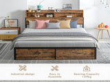 Industrial King Bed Frame, 5.2FT Steel Bed Base with Storage Headboard, Footboard, Slatted Support T3398P423094