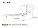 3ft Single Upholstered Velvet Bed, with Adjustable Chic Petal Headboard, Velvet Platform Bed N652P180513W