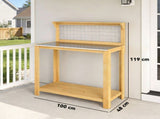 Wooden Potting Bench Table with Aluminium Worktop, Outdoor Garden Workbench with 2 Shelves T3398P552685