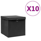 Storage Boxes with Covers 10 pcs 28x28x28 cm Black 325190