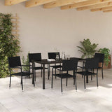 Garden Dining Set with Cushion 7 pcs Black Poly Rattan 3380040