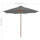 Garden Parasol with Wooden Pole 300 cm Anthracite 44495