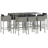 9 Piece Garden Bar Set with Cushions Grey Poly Rattan 3203938