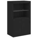 Side Cabinet with LED Lights Black Engineered Wood 836624