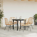 5 Piece Garden Dining Set Brown Poly Rattan Glass 3334542