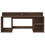 Desk with LED Lights Brown Oak 200x55x91 cm Engineered Wood 3309444
