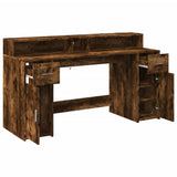 Desk with LED Lights Smoked Oak 160x55x91 cm Engineered Wood 3309433