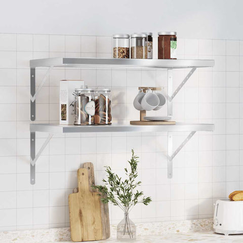 Wall Shelves 2 pcs 75x40x3 cm Silver Stainless Steel 30281