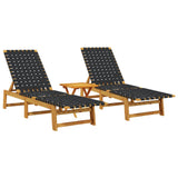 ZNTS Sun Loungers 2 pcs with Table Black Solid Wood Acacia 3214216