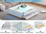 Highgloss Coffee Table with 3 drawers, LED lights, Square Centre Table with glass tabletop, Sofa N605P374075W