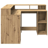Desk with LED Lights Artisian Oak 130x130x91 cm Engineered Wood 3309455