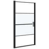 Shower Door 100x178 cm Half Frosted Tempered Glass Black 151867