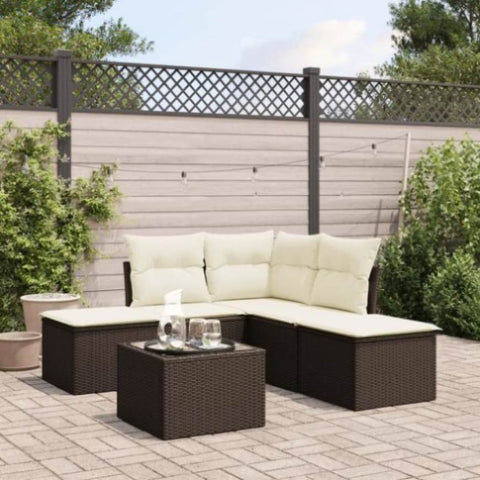 ZNTS 6 Piece Garden Sofa Set with Cushions Brown Poly Rattan 3217733