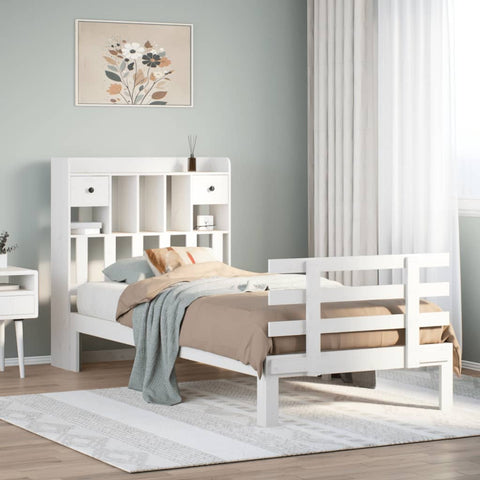 Bookcase Bed without Mattress White 75x190 cm Small Single Solid Wood Pine 3322781
