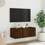TV Wall Cabinet with LED Lights Brown Oak 80x35x31 cm 837293