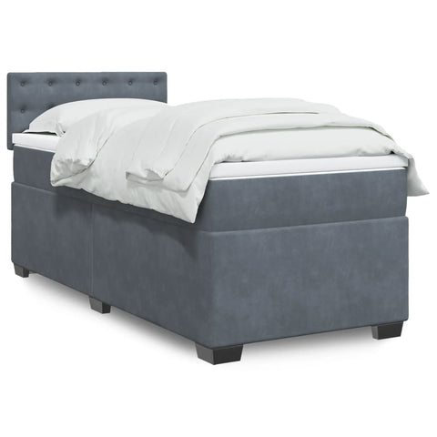 ZNTS Box Spring Bed with Mattress Dark Grey 90x200 cm Velvet 3286211