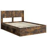 Bed Frame with Storage and Headboard Smoked Oak 140 x 190 cm 3414215