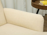 Velvet Feel Fabric 2 Seater Sofa, Small Sofa Loveseat with 21cm Thick Padding and Wood Legs, Cream T3398P344824