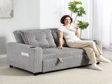 2 Seater Click Clack Sofa Bed with Pull Out Design, Corduroy Upholstery - Light Grey T3398P424880