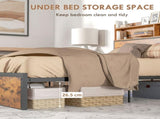 Industrial Double Bed Frame, 4.6FT Steel Bed Base with Storage Headboard, Footboard, Slatted Support T3398P423093