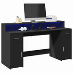 Desk with LED Lights Black 160x55x91 cm Engineered Wood 3309430