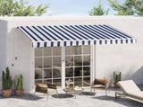 Manual Retractable Awning, 3.5x2.5 m-Dark Blue/White Stripes T3398P310344