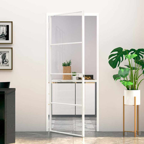 Interior Door White 83x201.5 cm Tempered Glass&Aluminium Slim 153667