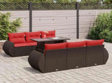 7 Piece Garden Sofa Set with Cushions Brown Poly Rattan Acacia 3326585