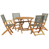 5 Piece Garden Dining Set Grey Poly Rattan and Solid Wood 3281815