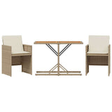 3 Piece Bistro Set with Cushions Beige Poly Rattan 365069