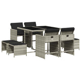 9 Piece Garden Dining Set with Cushions Light Grey Poly Rattan 3211139