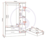 ZNTS Nevada 3 Door 2 Drawer Mirrored Wardrobe 100-101-129