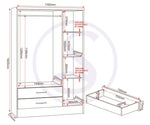 ZNTS Nevada 3 Door 2 Drawer Mirrored Wardrobe 100-101-077