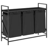 Laundry Basket 3 Compartments with Shelf Black Oak 859060