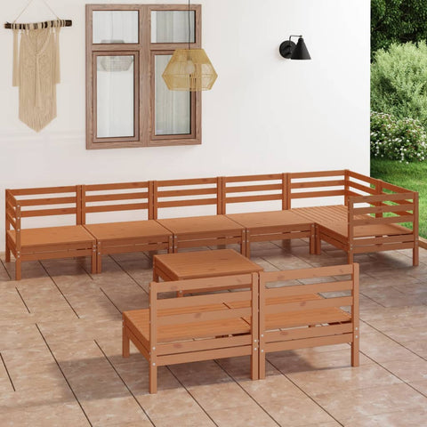 ZNTS 9 Piece Garden Lounge Set Solid Wood Pine Honey Brown 3082892