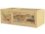 Wooden Hamster Cage with Water Bottle, Platforms, Openable Roof, Sliding Tray, Hut, Seesaws, Natural T3398P350099