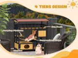 Outdoor Cat Shelter, Four-Tier Wooden Feral Cat House, with Suspension Bridge, Cat Houses, Balcony, T3398P347604