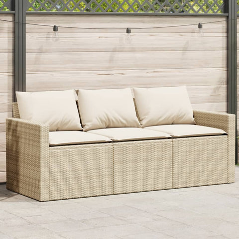 ZNTS Garden Sofa with Cushions 3-Seater Beige Poly Rattan 366344